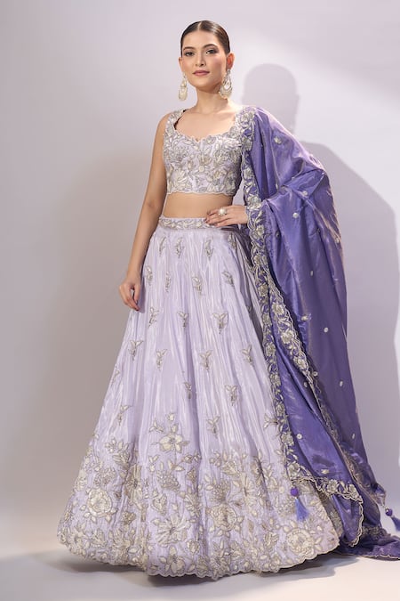 Buy Samyukta Singhania Lavender Tissue Embroidery, Sequins, Stones Sweetheart Neck Lehenga Set Online at Aza Fashions Buy_Samyukta Singhania_Lavender Tissue Embroidery, Sequins, Stones Sweetheart Neck Lehenga Set _Online_at_Aza_Fashions