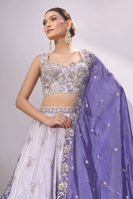 Shop Samyukta Singhania Lavender Tissue Embroidery, Sequins, Stones Sweetheart Neck Lehenga Set Online at Aza Fashions Shop_Samyukta Singhania_Lavender Tissue Embroidery, Sequins, Stones Sweetheart Neck Lehenga Set _Online_at_Aza_Fashions