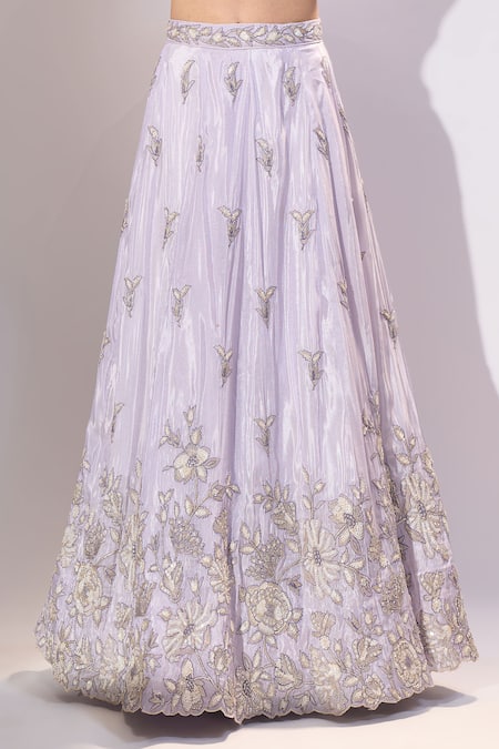 Samyukta Singhania Lavender Tissue Embroidery, Sequins, Stones Sweetheart Neck Lehenga Set at Aza Fashions Samyukta Singhania_Lavender Tissue Embroidery, Sequins, Stones Sweetheart Neck Lehenga Set _at_Aza_Fashions