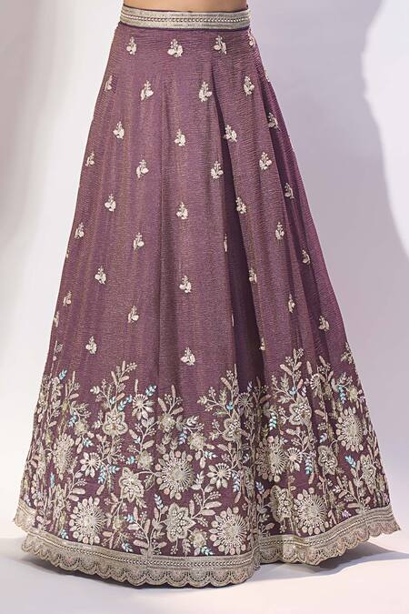 Samyukta Singhania_Purple Tissue Embroidery, Sequins, Zari, Stones Sweetheart Neck Lehenga Set _Online_at_Aza_Fashions