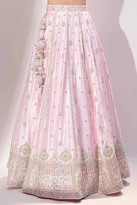 Samyukta Singhania Pink Silk Embroidery, Sequins, Metallic Thread V-, Square Lehenga Set Online at Aza Fashions Samyukta Singhania_Pink Silk Embroidery, Sequins, Metallic Thread V-, Square Lehenga Set _Online_at_Aza_Fashions