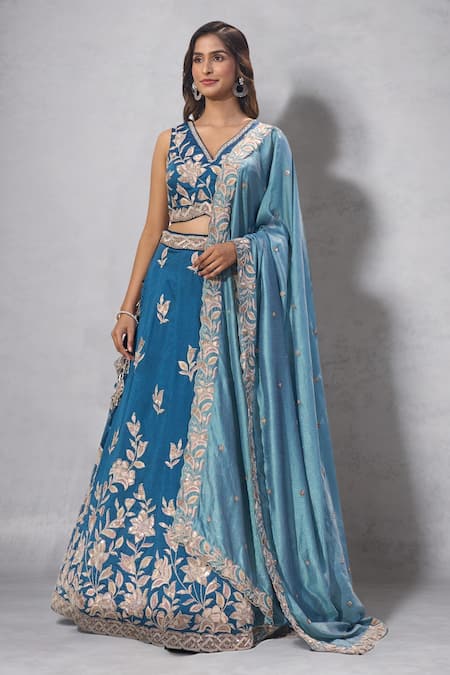 Samyukta Singhania Embroidered V-Neck Blouse Lehenga Set 