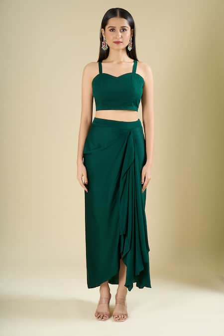 Prisho Green Sequins, Beads, Tassels Round Neck, Embroidered Kaftan Skirt Set at Aza Fashions Prisho_Green Sequins, Beads, Tassels Round Neck, Embroidered Kaftan Skirt Set _at_Aza_Fashions