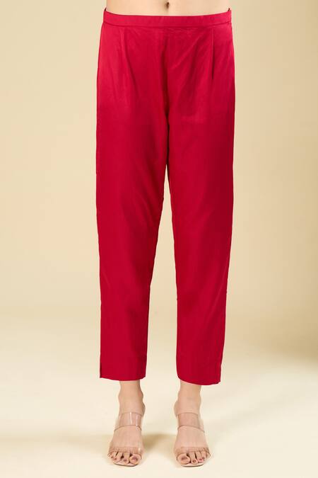 Prisho_Red Embroidery, Sequins Split V-neck Long Kurta Set _at_Aza_Fashions