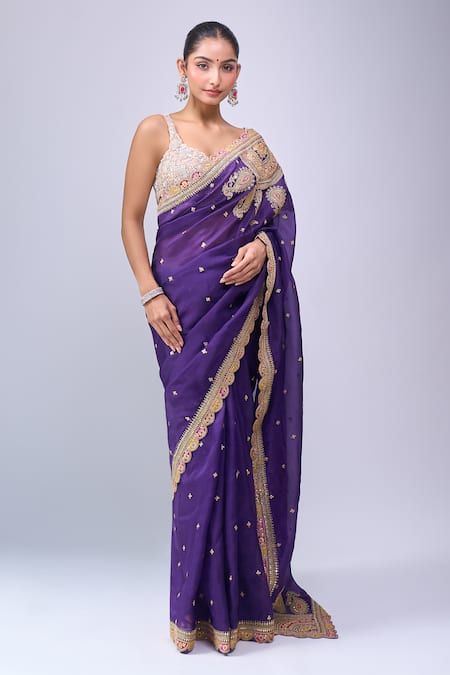Azeera Purple Organza Embroidery, Zari Saree With Unstitched Blouse Piece at Aza Fashions Azeera_Purple Organza Embroidery, Zari Saree With Unstitched Blouse Piece _at_Aza_Fashions