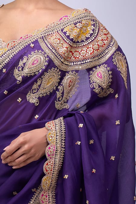Buy Azeera Purple Organza Embroidery, Zari Saree With Unstitched Blouse Piece Buy_Azeera_Purple Organza Embroidery, Zari Saree With Unstitched Blouse Piece