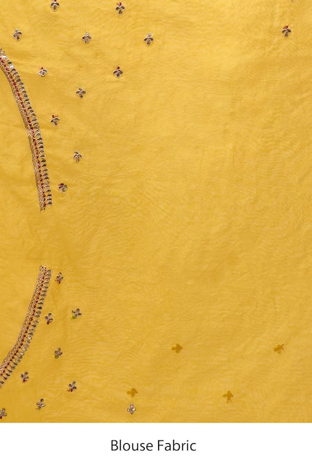 Azeera_Yellow Organza Embroidery, Sequins, Mustard Saree With Unstitched Blouse Piece _Online_at_Aza_Fashions