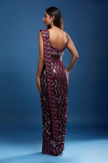 Samyukta Singhania Sequins Hand Work Pre-Draped Saree & Blouse 