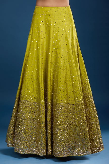 Samyukta Singhania Yellow Silk Sequins, Zari V-neck Embroidered Lehenga Set at Aza Fashions Samyukta Singhania_Yellow Silk Sequins, Zari V-neck Embroidered Lehenga Set _at_Aza_Fashions