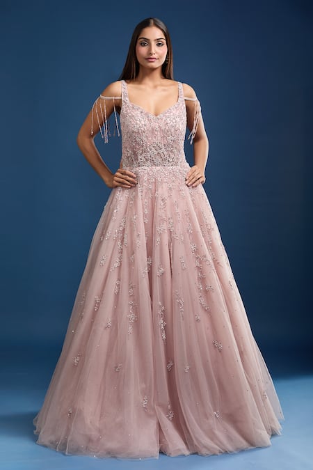 Samyukta Singhania Tassle Strap Embellished Net Ball Gown 
