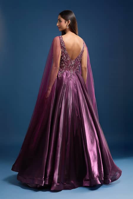 Samyukta Singhania Cape Sleeve Embroidered Flared Gown 