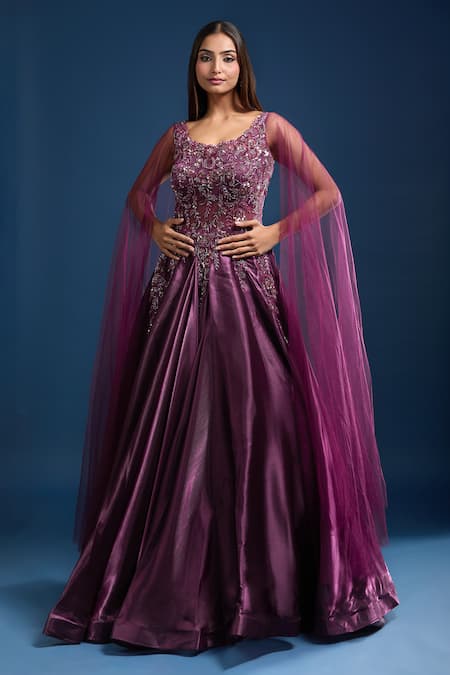 Samyukta Singhania Cape Sleeve Embroidered Flared Gown 