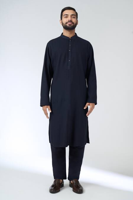 Buy_Aariyana Couture_Blue Mandarin Collar Kurta Set _Online_at_Aza_Fashions