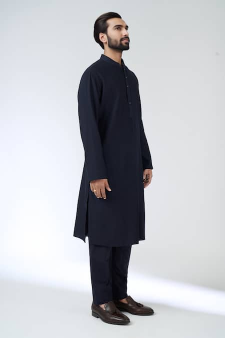 Shop_Aariyana Couture_Blue Mandarin Collar Kurta Set _Online_at_Aza_Fashions