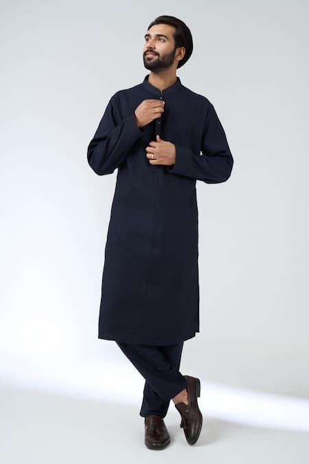 Buy_Aariyana Couture_Blue Mandarin Collar Kurta Set 