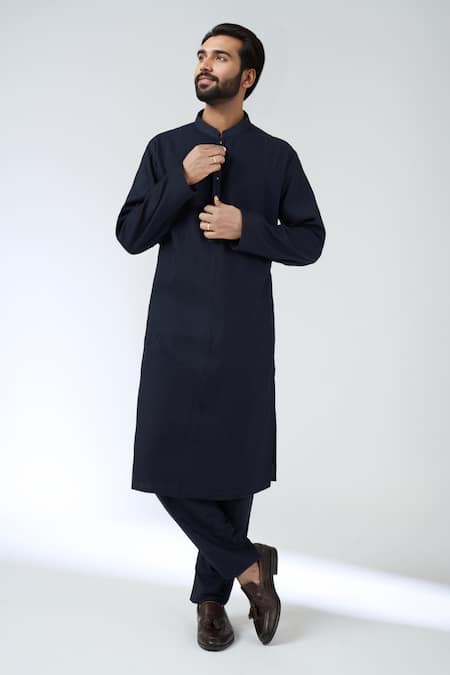 Shop_Aariyana Couture_Blue Mandarin Collar Kurta Set 