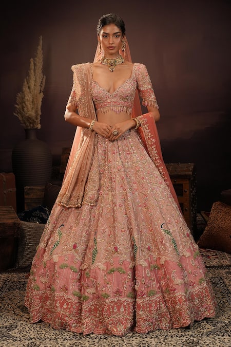 House of ayra Flora Thread Embroidered Bridal Lehenga Set 