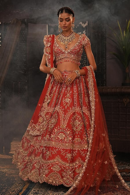 House of ayra Gulmohar Embellished Raw Silk Lehenga Set 