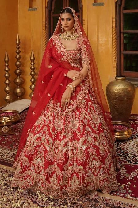 House of ayra Scarlet Zardozi & Resham Embroidered Bridal Lehenga Set 