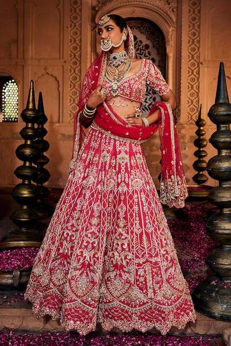 House of ayra Peony Jharokha Motif Embroidered Bridal Lehenga Set 