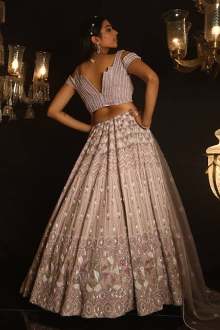 House of ayra Mauvette Geometric Embroidered Lehenga Set  