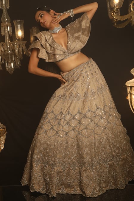 House of ayra Champel Geometric & Floral Motif Lehenga & Blouse  Set 