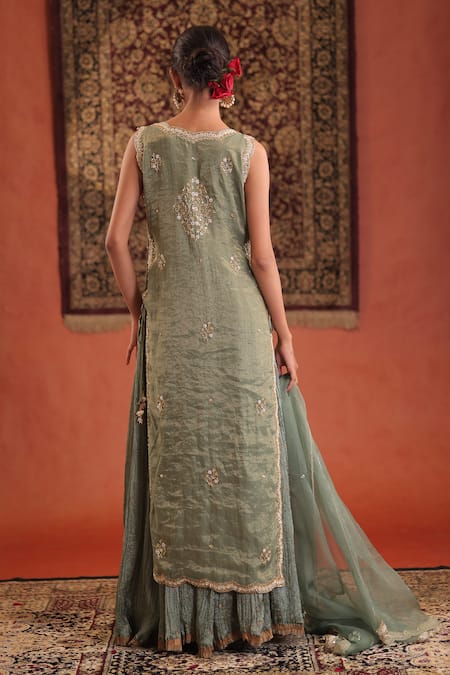 Farha Syed Mint Chanderi Silk, Tissue, Silk, Organza Embroidery, Sequins, Kurta Skirt Set Online at Aza Fashions Farha Syed_Mint Chanderi Silk, Tissue, Silk, Organza Embroidery, Sequins, Kurta Skirt Set _Online_at_Aza_Fashions