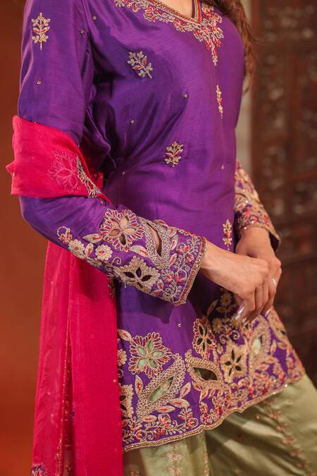 Buy Farha Syed Multi Color Silk, Organza Embroidery, Zari, Cut Work, Sequins Kurta Sharara Set Online at Aza Fashions Buy_Farha Syed_Multi Color Silk, Organza Embroidery, Zari, Cut Work, Sequins Kurta Sharara Set _Online_at_Aza_Fashions