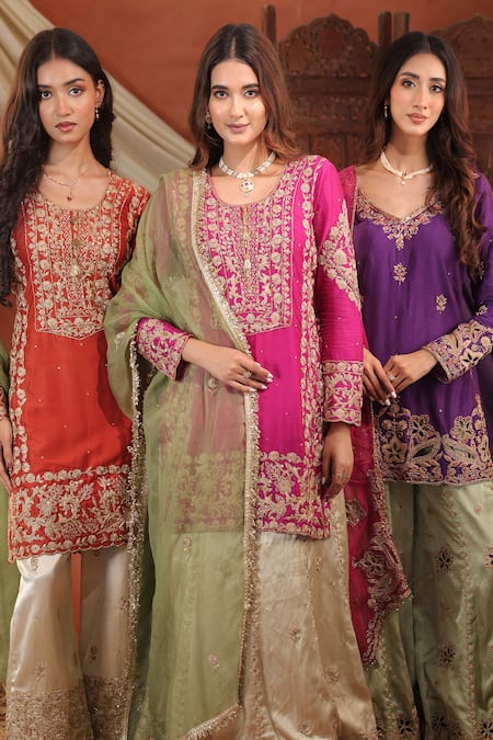 Buy Farha Syed Multi Color Silk, Organza Embroidery, Zari, Cut Work, Sequins Kurta Sharara Set Buy_Farha Syed_Multi Color Silk, Organza Embroidery, Zari, Cut Work, Sequins Kurta Sharara Set