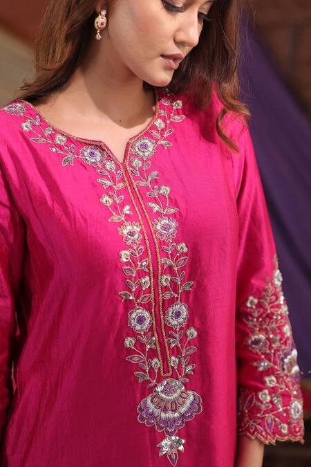 Farha Syed Magenta Silk, Organza Embroidery, Sequins, Beads, Kurta Farshi Salwar Set at Aza Fashions Farha Syed_Magenta Silk, Organza Embroidery, Sequins, Beads, Kurta Farshi Salwar Set _at_Aza_Fashions