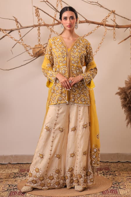 Farha Syed Embroidered Peplum Top Sharara Set 