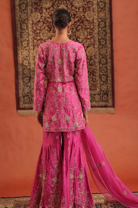 Farha Syed Embroidered Silk Kurta Sharara Set 