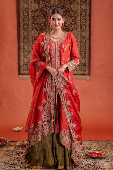 Farha Syed Embroidered Silk Organza Kurta Lehenga Set 