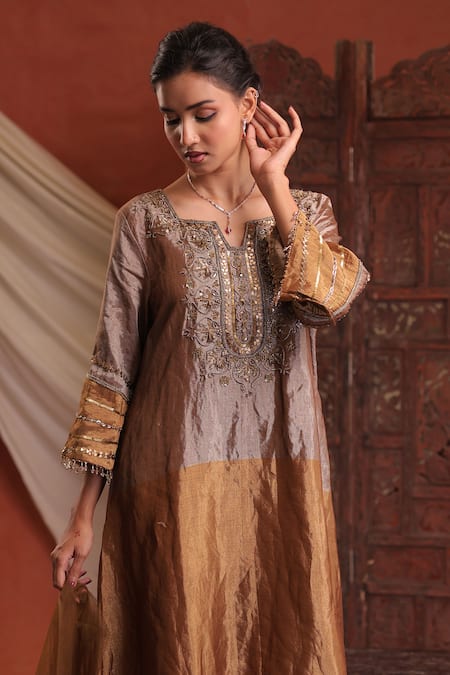Farha Syed_Silver Tissue, Net Embroidery, Sequins, Beads Kurta Dhoti Pant And Dupatta Set _at_Aza_Fashions