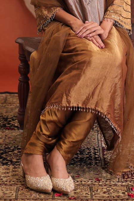 Buy_Farha Syed_Silver Tissue, Net Embroidery, Sequins, Beads Kurta Dhoti Pant And Dupatta Set 