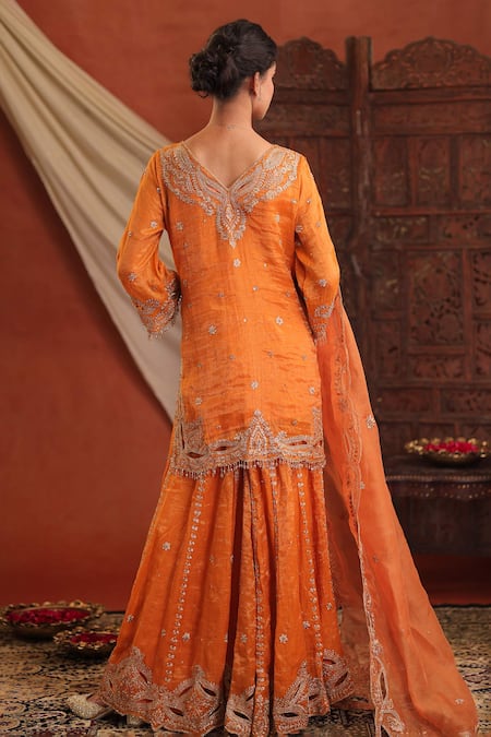 Farha Syed Embroidered Chanderi Silk Tissue Kurta Sharara Set 