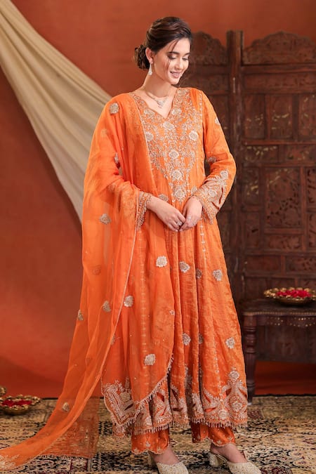 Farha Syed Embroidered Chanderi Silk Anarkali Set 