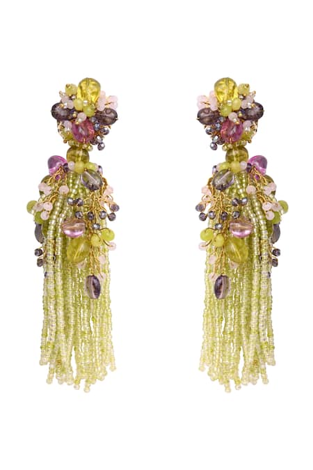 House Of D"Oro Fleuria Beaded Tassel Drop Earrings 