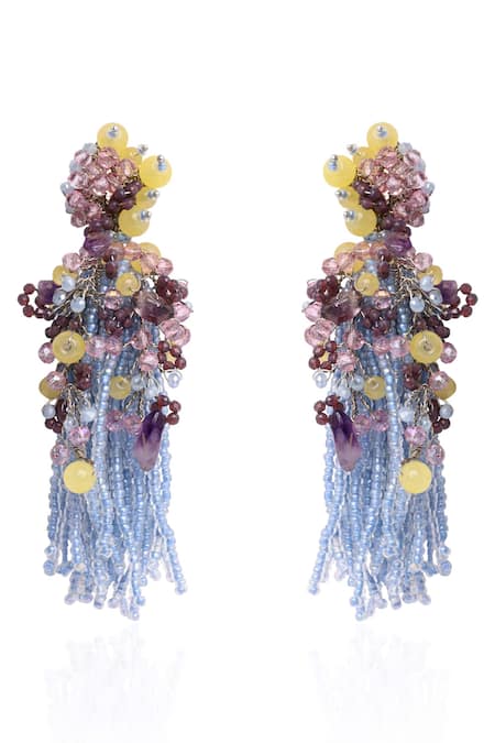 House Of D"Oro Blossom Beaded Tassel Drop Earrings 