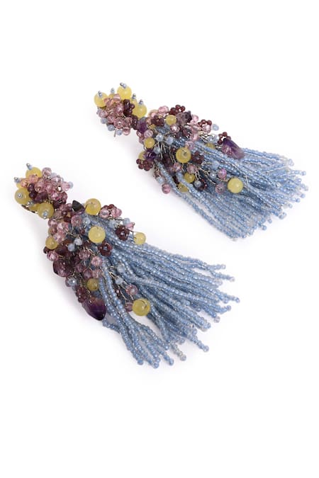 Buy_House Of D"Oro_Multi Color Beads, Stones, Tassels Blossom Beaded Drop Earrings _Online_at_Aza_Fashions