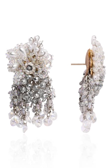 House Of D"Oro_Silver Plated Beads, Crystals, Pearls, Stones Lilora And Embellished Earrings _Online_at_Aza_Fashions