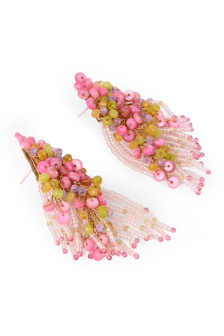 House Of D"Oro Multi Color Beads, Stones Petaline Beaded Cluster Drop Earrings Online at Aza Fashions House Of D"Oro_Multi Color Beads, Stones Petaline Beaded Cluster Drop Earrings _Online_at_Aza_Fashions