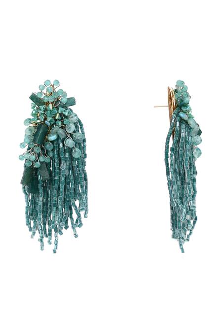 House Of D"Oro Green Beads, Stones Petalia Beaded Tassel Drop Earrings Online at Aza Fashions House Of D"Oro_Green Beads, Stones Petalia Beaded Tassel Drop Earrings _Online_at_Aza_Fashions
