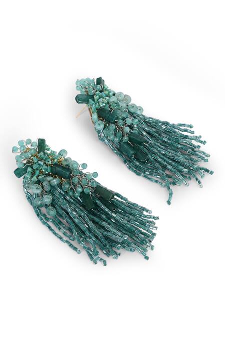 Buy House Of D"Oro Green Beads, Stones Petalia Beaded Tassel Drop Earrings Online at Aza Fashions Buy_House Of D"Oro_Green Beads, Stones Petalia Beaded Tassel Drop Earrings _Online_at_Aza_Fashions