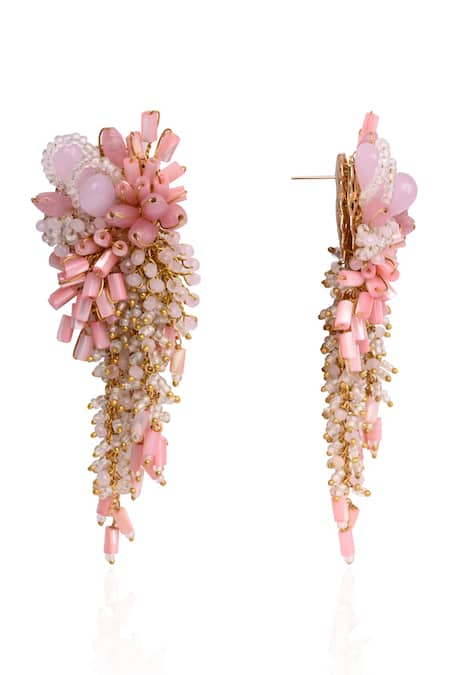 House Of D"Oro Pink Beads, Stones Floree Beaded Cluster Drop Earrings Online at Aza Fashions House Of D"Oro_Pink Beads, Stones Floree Beaded Cluster Drop Earrings _Online_at_Aza_Fashions