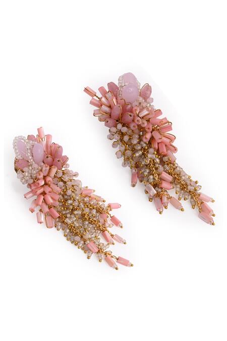 Buy House Of D"Oro Pink Beads, Stones Floree Beaded Cluster Drop Earrings Online at Aza Fashions Buy_House Of D"Oro_Pink Beads, Stones Floree Beaded Cluster Drop Earrings _Online_at_Aza_Fashions