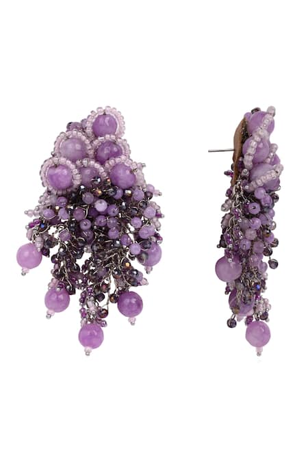 House Of D"Oro Purple Beads, Stones Laventia Beaded Cluster Drop Earrings Online at Aza Fashions House Of D"Oro_Purple Beads, Stones Laventia Beaded Cluster Drop Earrings _Online_at_Aza_Fashions