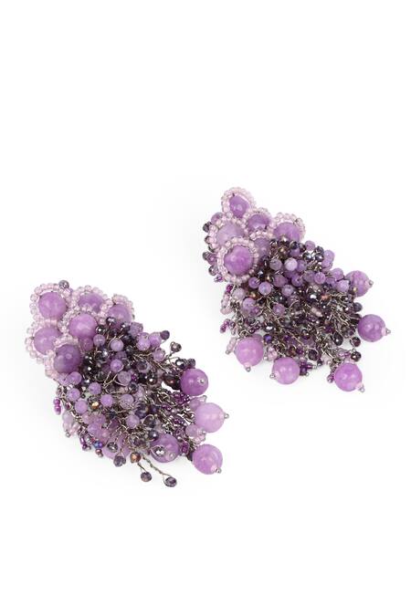 Buy House Of D"Oro Purple Beads, Stones Laventia Beaded Cluster Drop Earrings Online at Aza Fashions Buy_House Of D"Oro_Purple Beads, Stones Laventia Beaded Cluster Drop Earrings _Online_at_Aza_Fashions