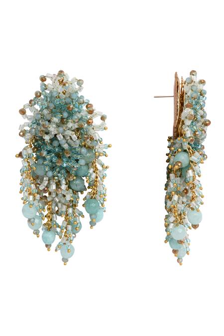 House Of D"Oro Gold Plated Beads, Chains Beaded Cluster And Drop Earrings Online at Aza Fashions House Of D"Oro_Gold Plated Beads, Chains Beaded Cluster And Drop Earrings _Online_at_Aza_Fashions