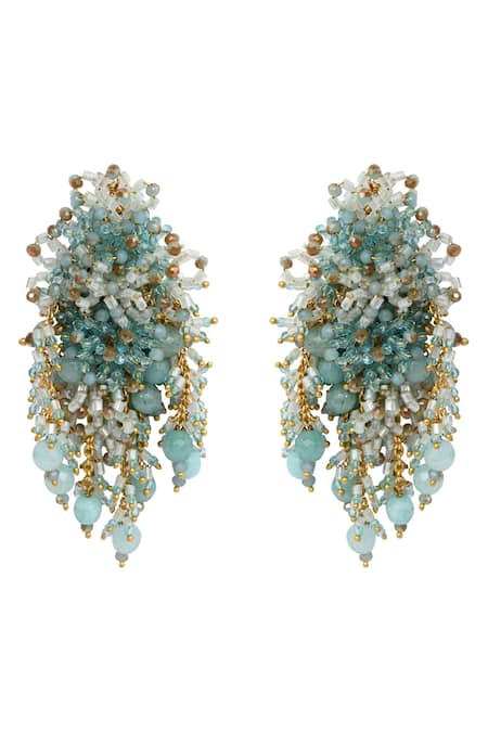 Shop House Of D"Oro Gold Plated Beads, Chains Beaded Cluster And Drop Earrings at Aza Fashions Shop_House Of D"Oro_Gold Plated Beads, Chains Beaded Cluster And Drop Earrings _at_Aza_Fashions